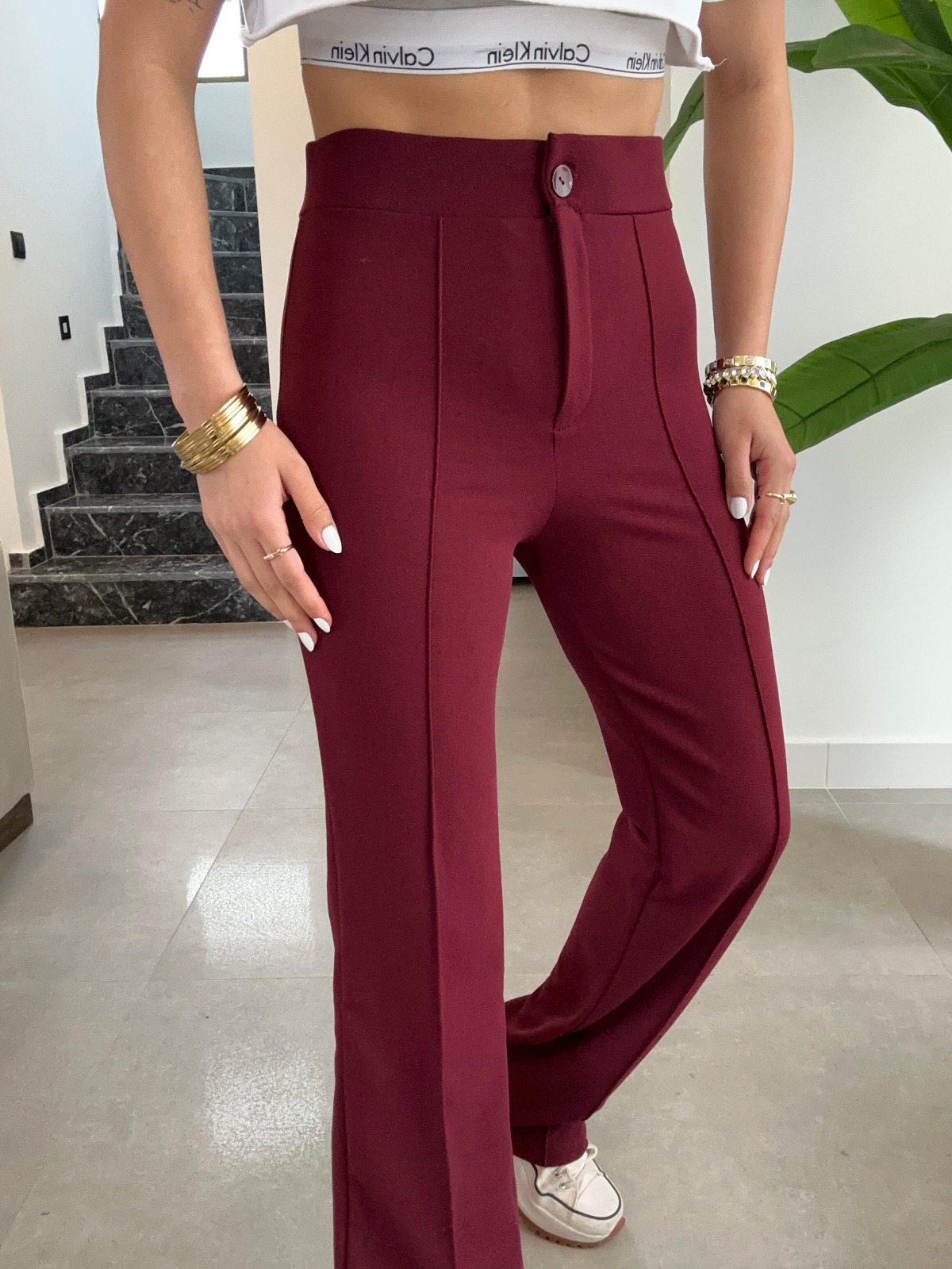 Likralı Bordo Pantolon