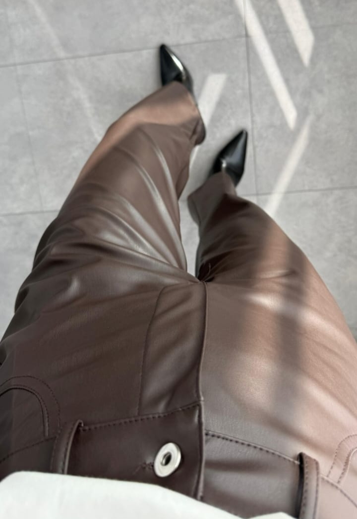 Mango Bayan Kahve Deri Pantolon